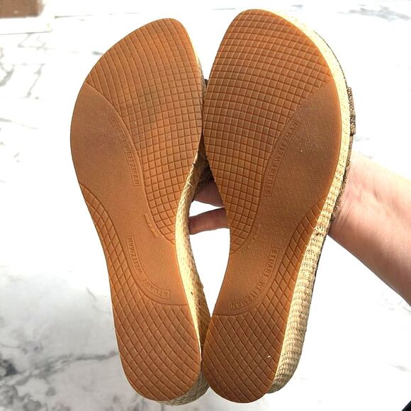 Stuart Weitzman Woven Straw Wedge Sandals with Metallic Details Size 8.5M - Picture 10 of 11